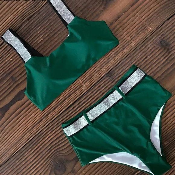 Metallic Straps Bikini Set with Highwaist Bottoms - Picture 2 of 8